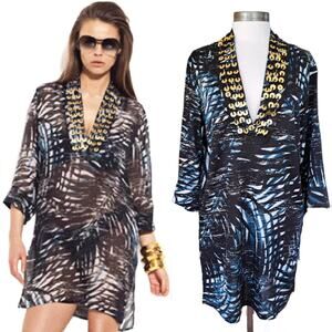 Gottex Gold Palme D'or Embellished Swim Cover Up Tunic Size Small Black Teal